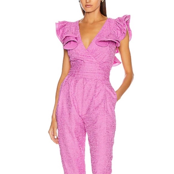 Retrofete Shelley Slim Leg Crinkled Jumpsuit Pink - Picture 3 of 10